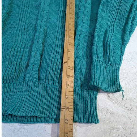Vintage Cotton Sweater – L Teal/Green Cricket V-Neck Cable Knit READ - Picture 5 of 8